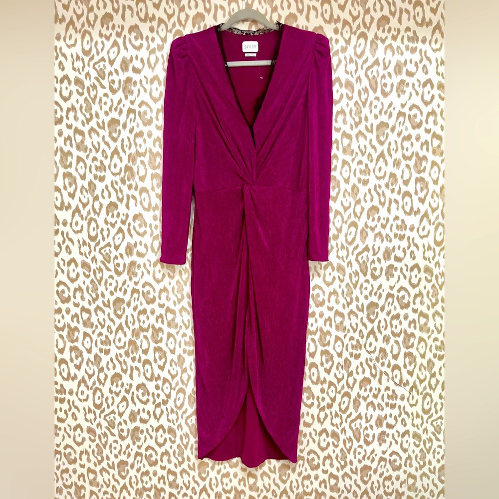 Worn Once. Saylor Magenta Dress with Black Lace trim. Knee/Midi. Nordstrom